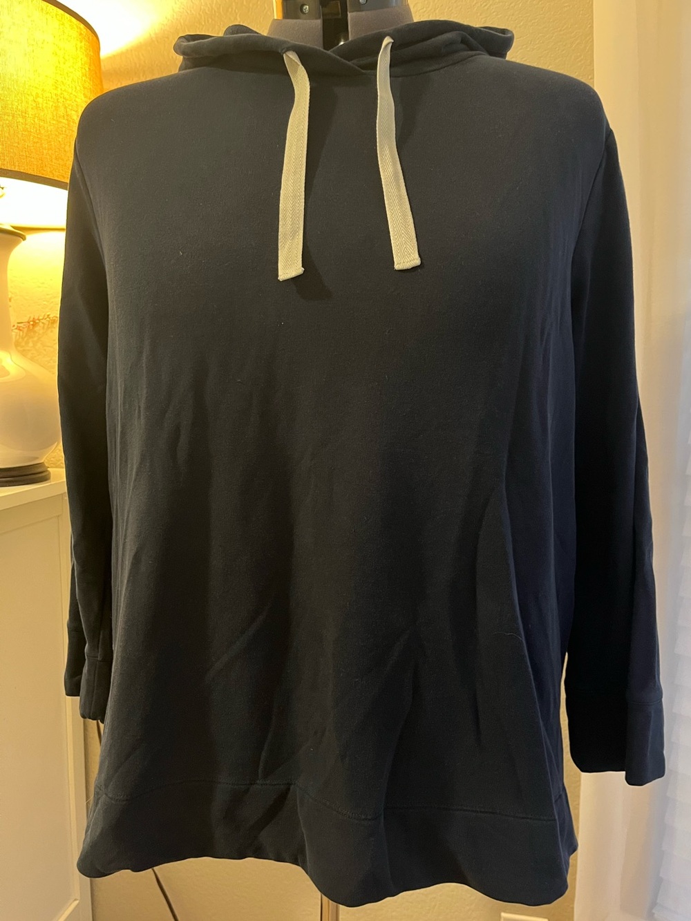 LOFT Navy French Terry Hoodie with Cream Drawstrings 24/26 3x